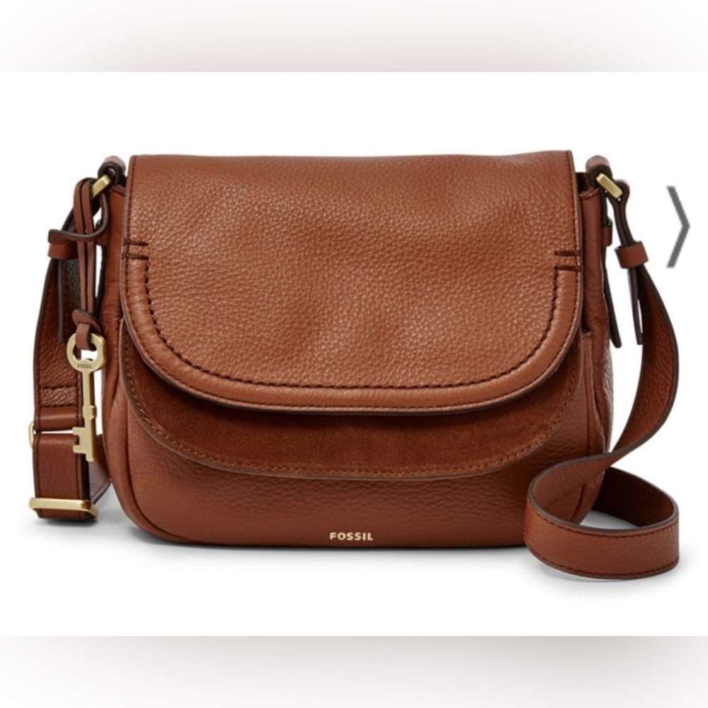 Fossil Peyton Double Flap Leather Crossbody Purse Bag EUC